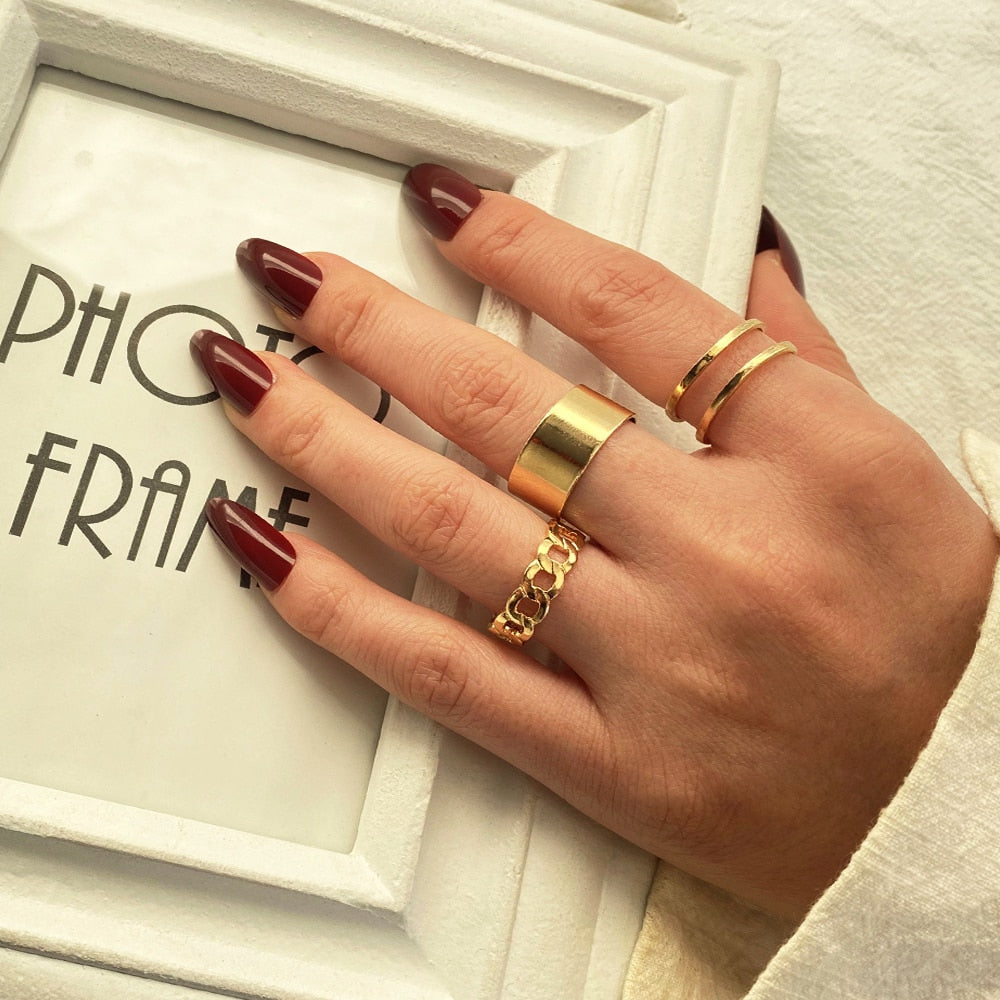 FNIO Bohemian Gold Color Chain Rings Set