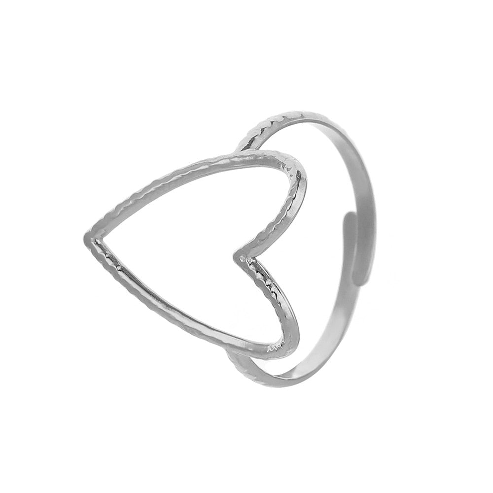 Stainless Steel 2 Color Big Heart Adjustable Ring