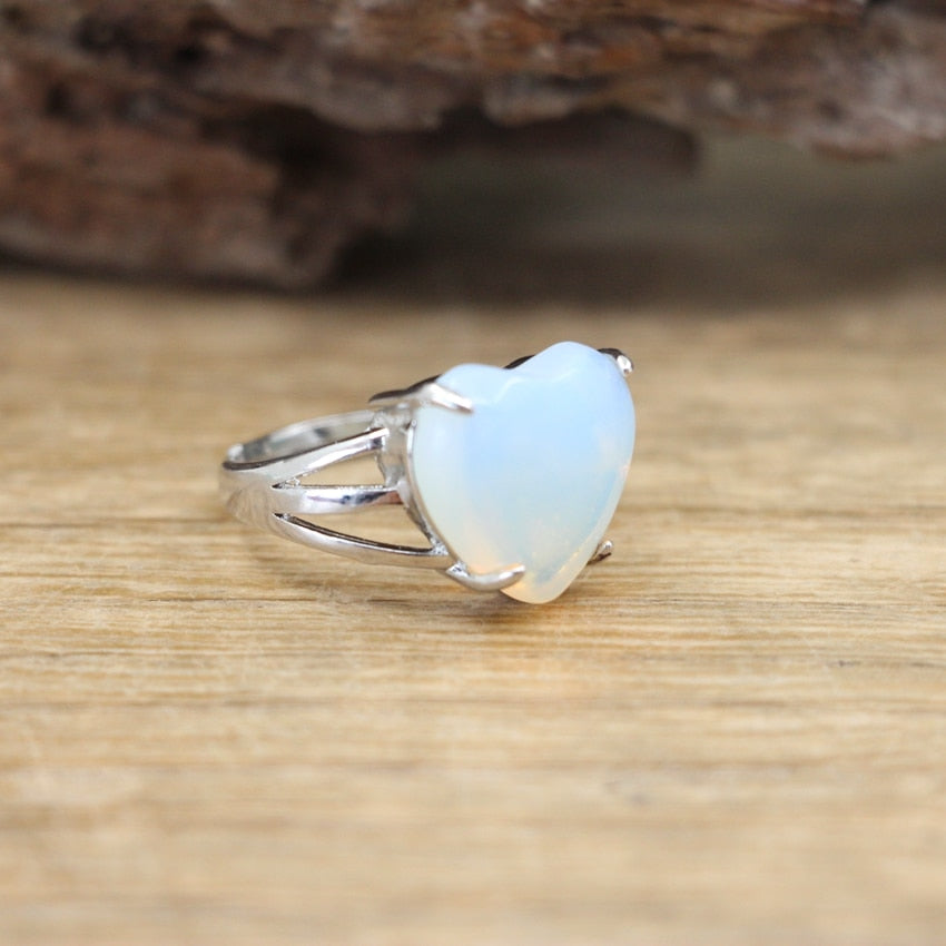 Heart Gems Stone Quartz Adjustable Ring
