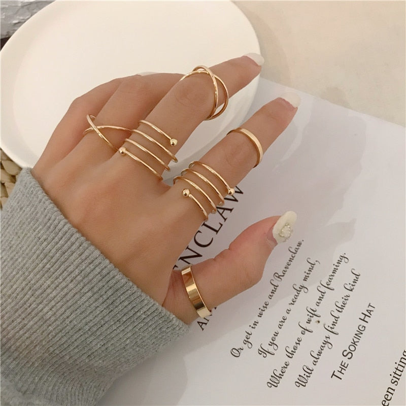 Hollow Heart Ring Set 5PCS Elegant Vintage Adjustable