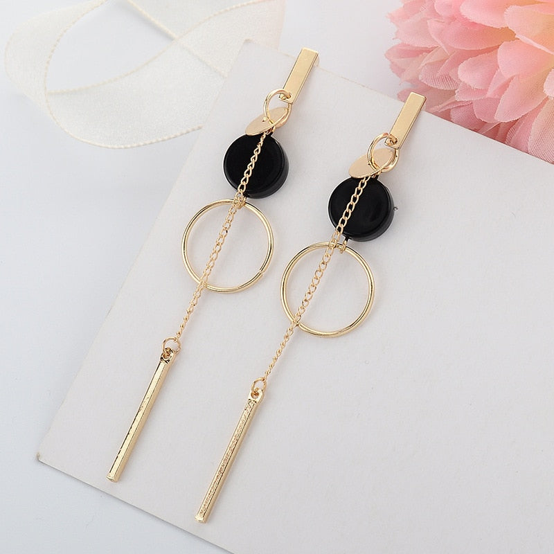 Korean Long Statement Geometric Triangle Tassel Dangle Drop Earrings