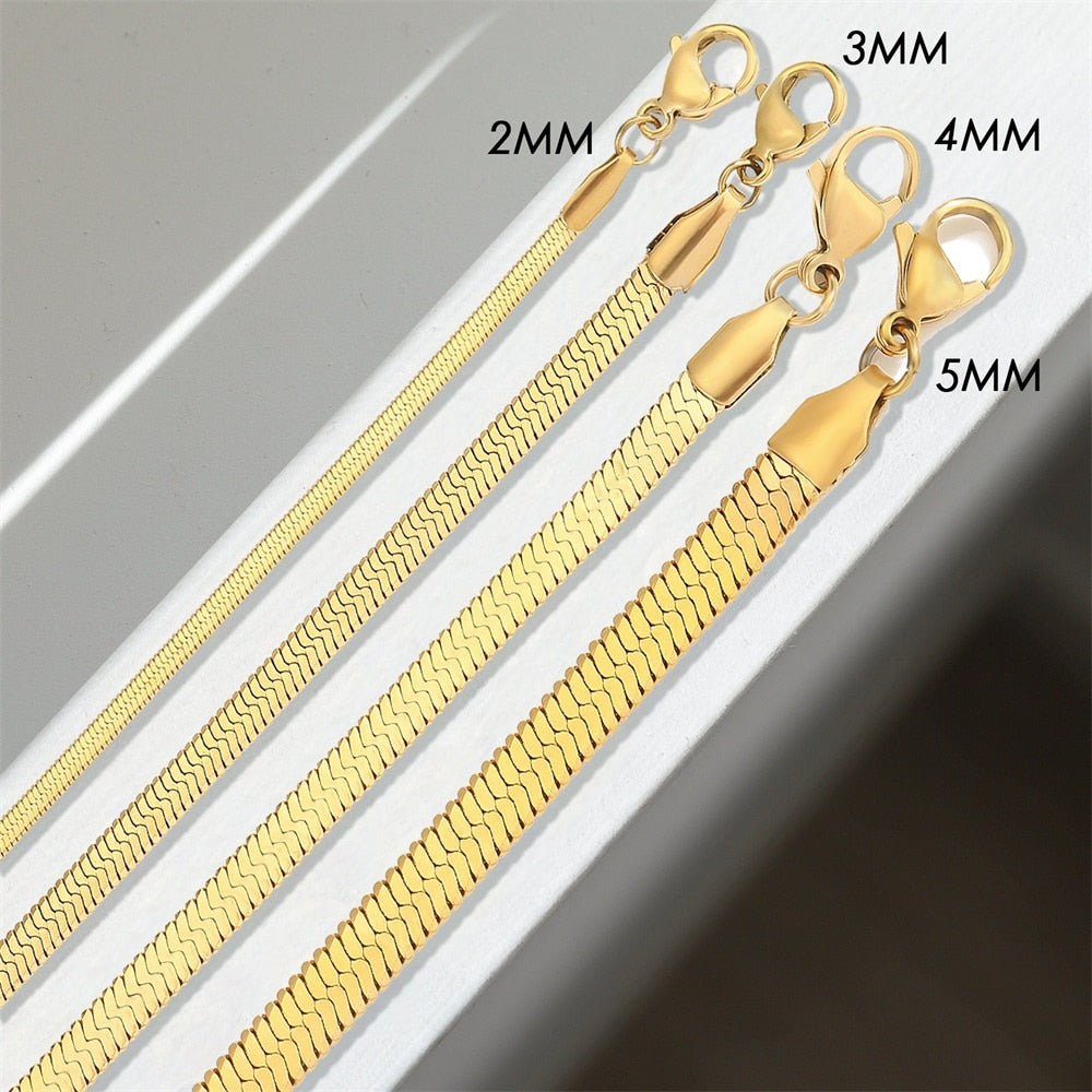 Gold Color Width 3/4/5MM Stainless Steel Chain Bracelet