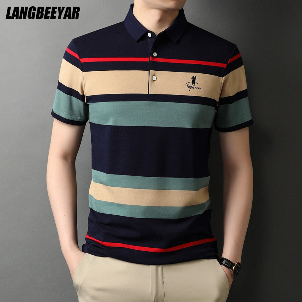 Striped Embroidery Men Designer Polo Shirt With Short Sleeve