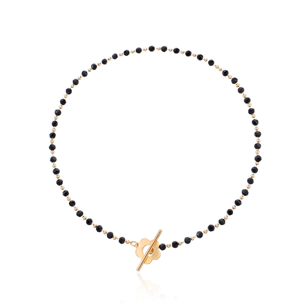 SUMENG Luxury Flower Lariat Black Crystal Glass Bead Chain Choker Necklace