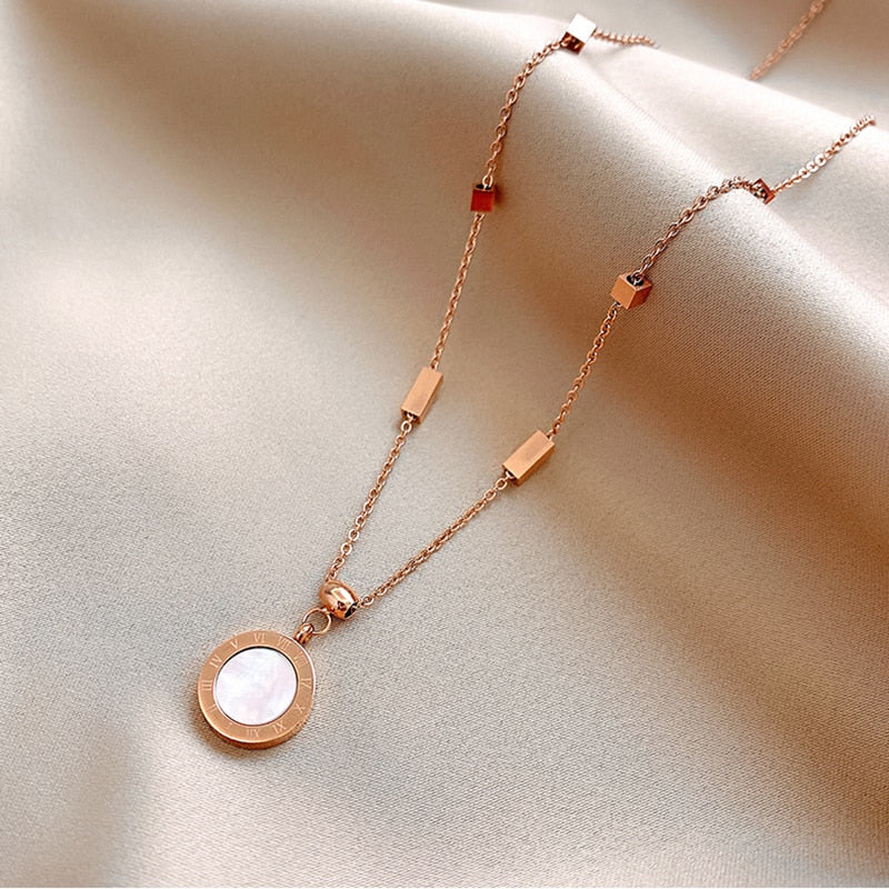 Classic Titanium Steel Roman Numeral Black And White Disc Pendant