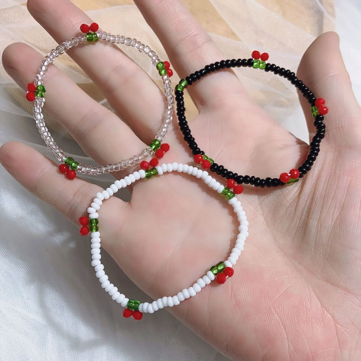 Donarsei Bohemia Beaded Red Cherry Necklace