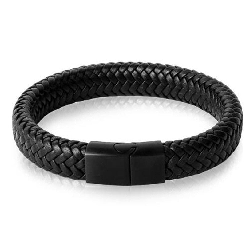 Black Braided Leather Wrap Infinity Bracelet