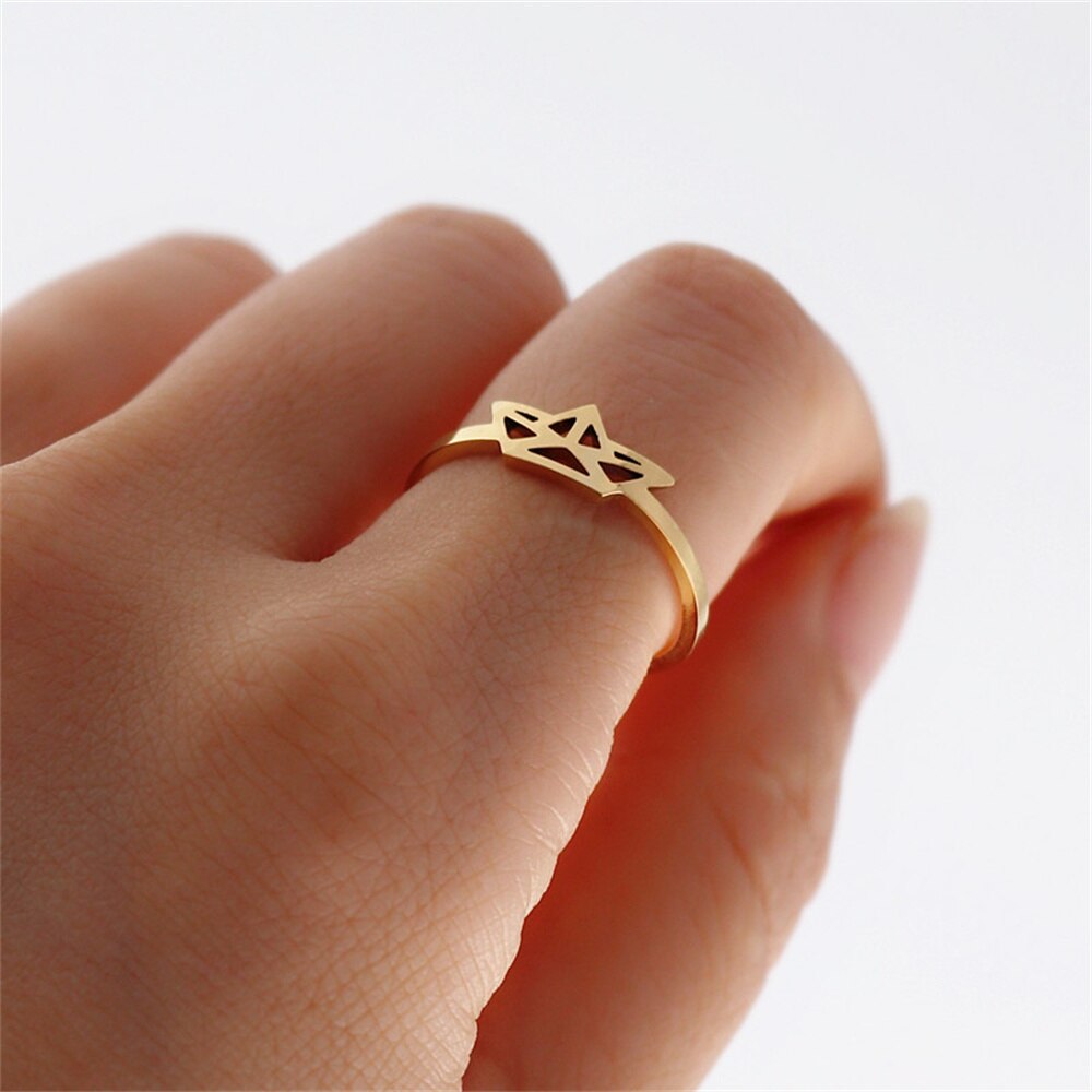 Tropical Leaf Gold Palm Leaf Stainless Steel Rings