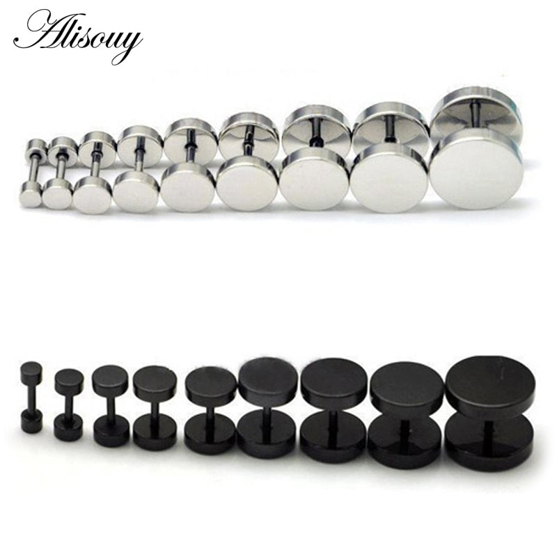 1PC Man Women Barbell Punk Gothic Stainless Steel Ear Studs