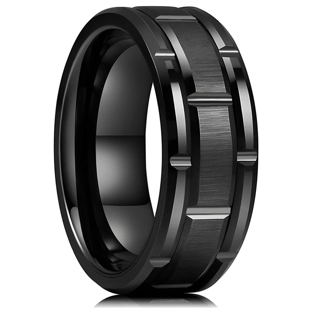 Simple Tungsten Carbide Gold Color Grooved Men Ring