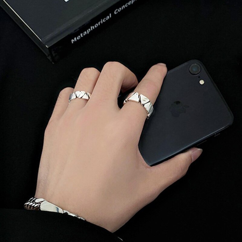 Retro Adjustable Opening Mori Heart Shaped Rock Texture Ring