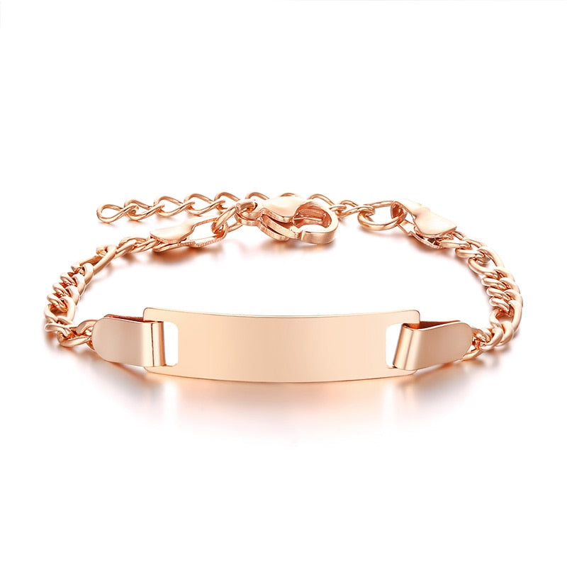 Personalize Baby Name Chain Smooth Bangle Link Gold Tone Bracelet
