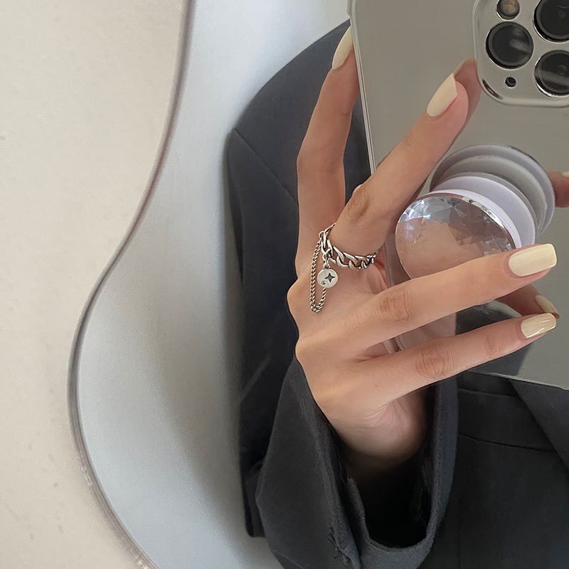 Ancient Silver Color Adjustable Chain Open Finger Ring