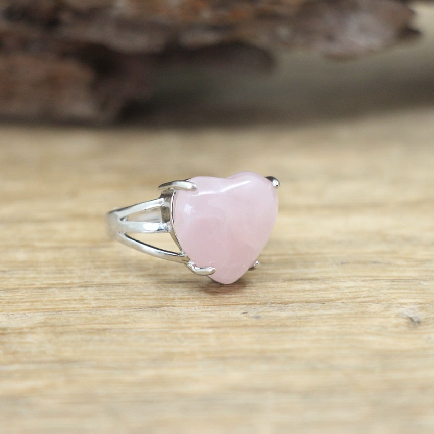 Heart Gems Stone Quartz Adjustable Ring