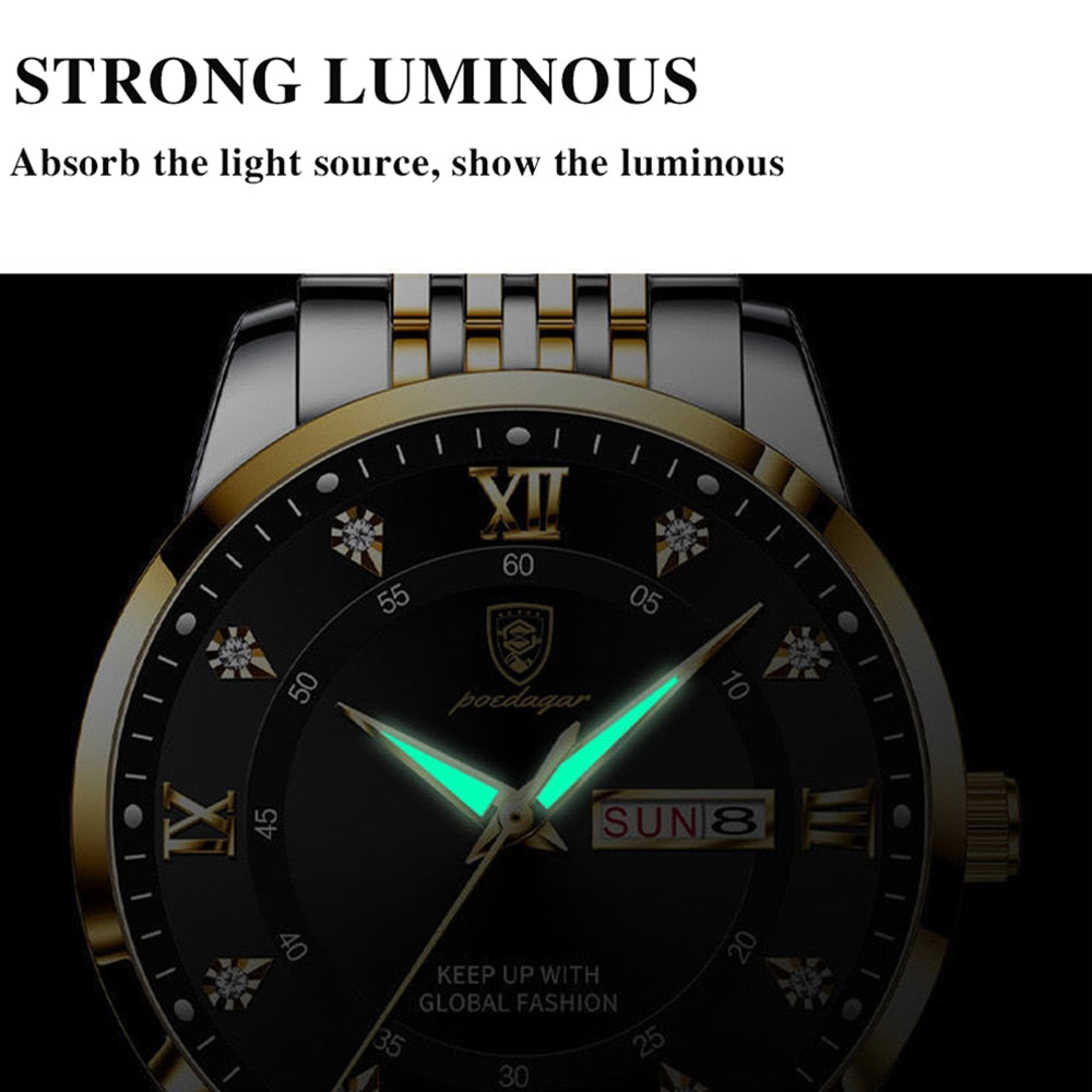 Luxury Push Button Hidden Clasp Waterproof Luminous Wrist Watches