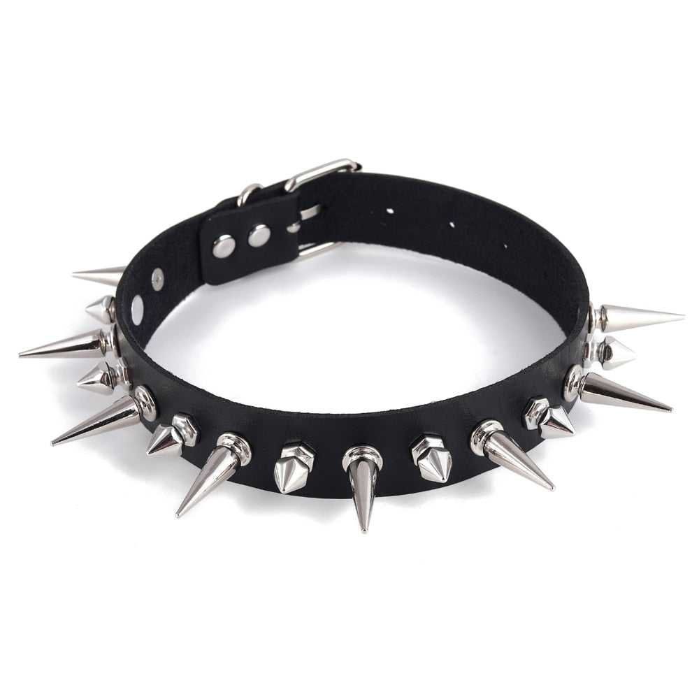 Emo Spike Collar Leather Studded Rivets Chocker Necklace