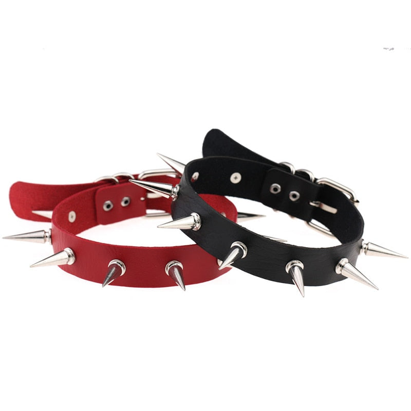 Emo Spike Collar Leather Studded Rivets Chocker Necklace