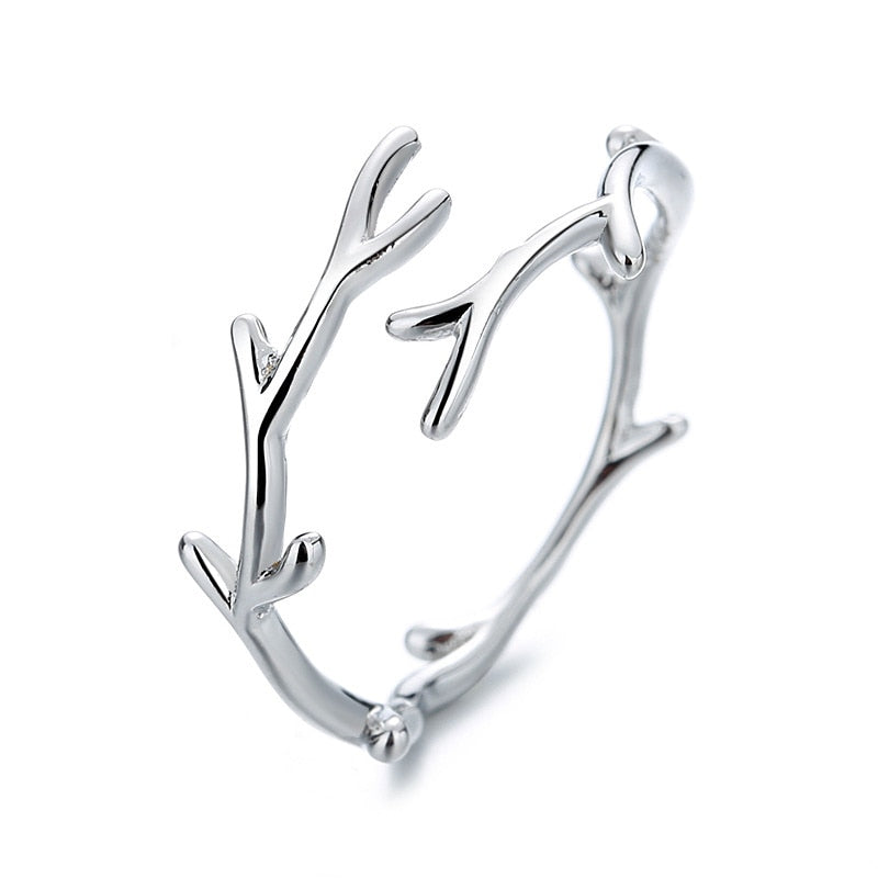 QMCOCO Simple Branch Leaf Thin Ring Silver Color Open Adjustable
