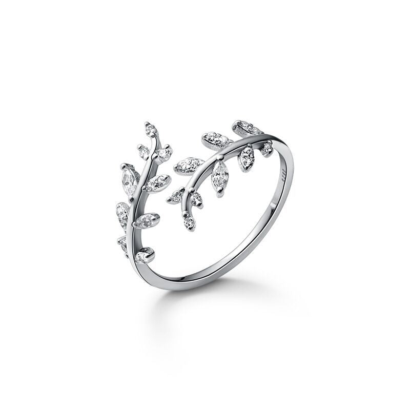 VENTFILLE 925 Sterling Silver small leaves micro-insert opening ring