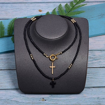 MOON GIRL 85cm Long Double Layer Cross Pendant Necklace