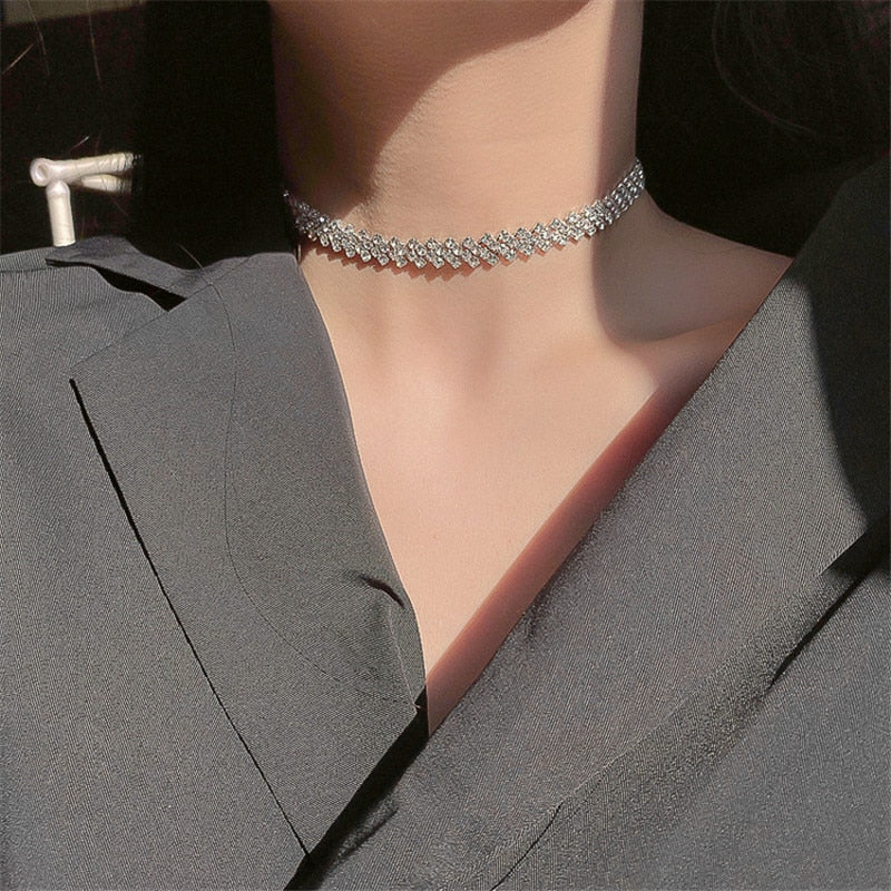 FYUAN Fashion Full Rhinestone Choker Necklace