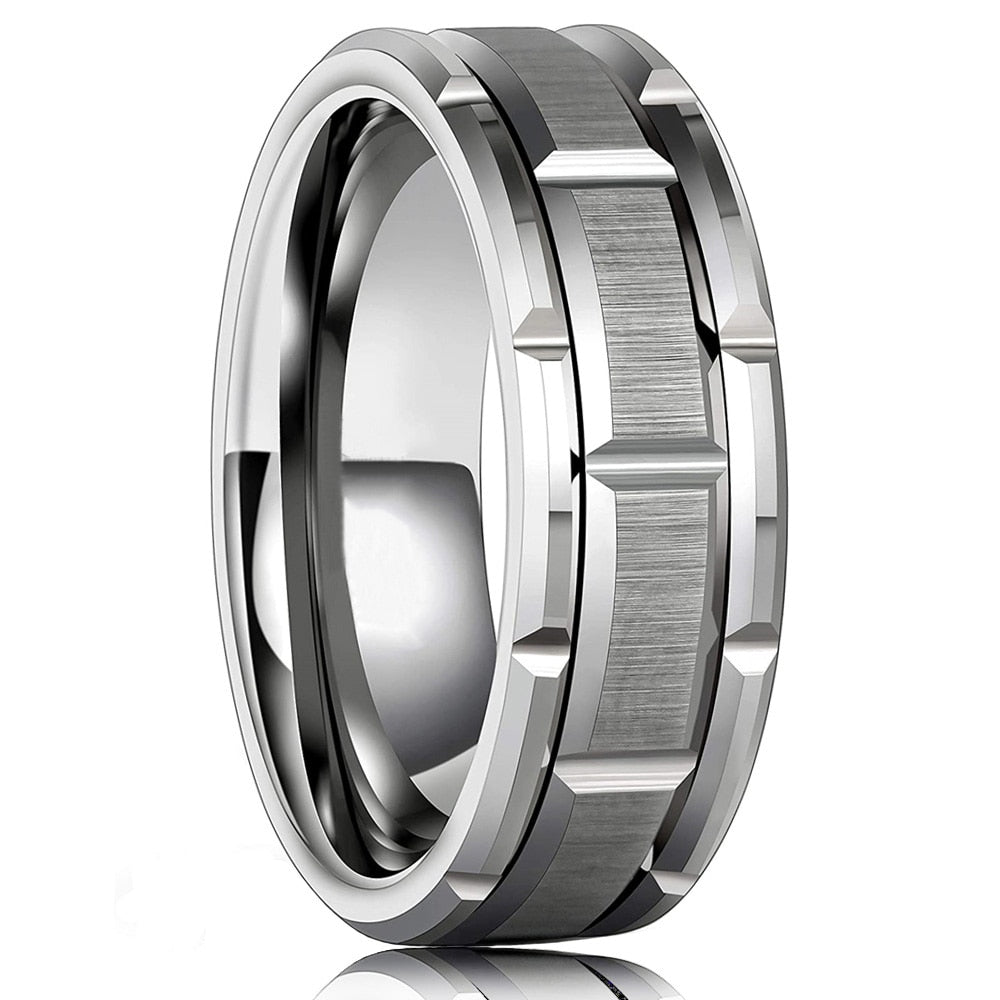 Simple Tungsten Carbide Gold Color Grooved Men Ring