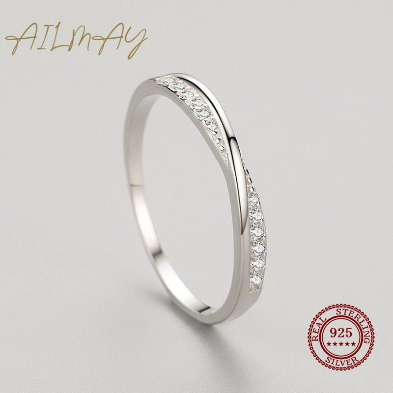 Simple Interwoven Sterling Silver CZ Zircon Finger Ring