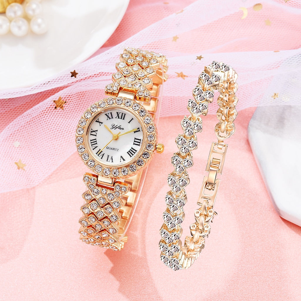 Luxury Women Rose Gold Quartz Diamond Watch