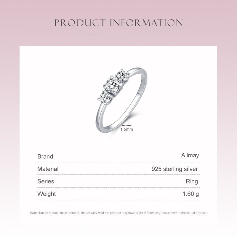 Ailmay Real 925 Sterling Silver Sparkling AAAAA Zircon Stackable Ring
