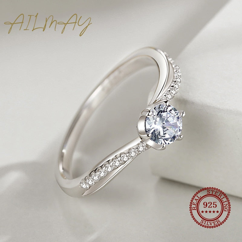 Ailmay 925 Sterling Silver Dazzling Sparkling Zircon Finger Ring