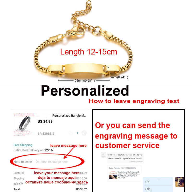 Personalize Baby Name Chain Smooth Bangle Link Gold Tone Bracelet