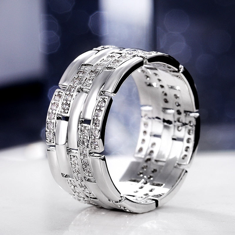 Huitan Luxury Silver Color Shiny CZ Ring