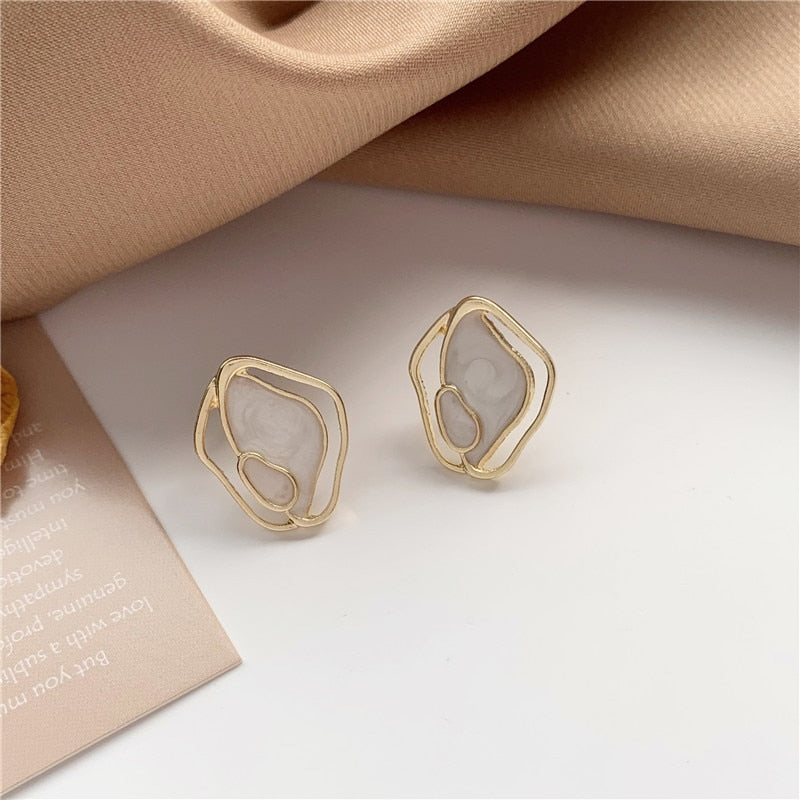 Shell Acetate Geometric Irregular Enamel Stud Earrings