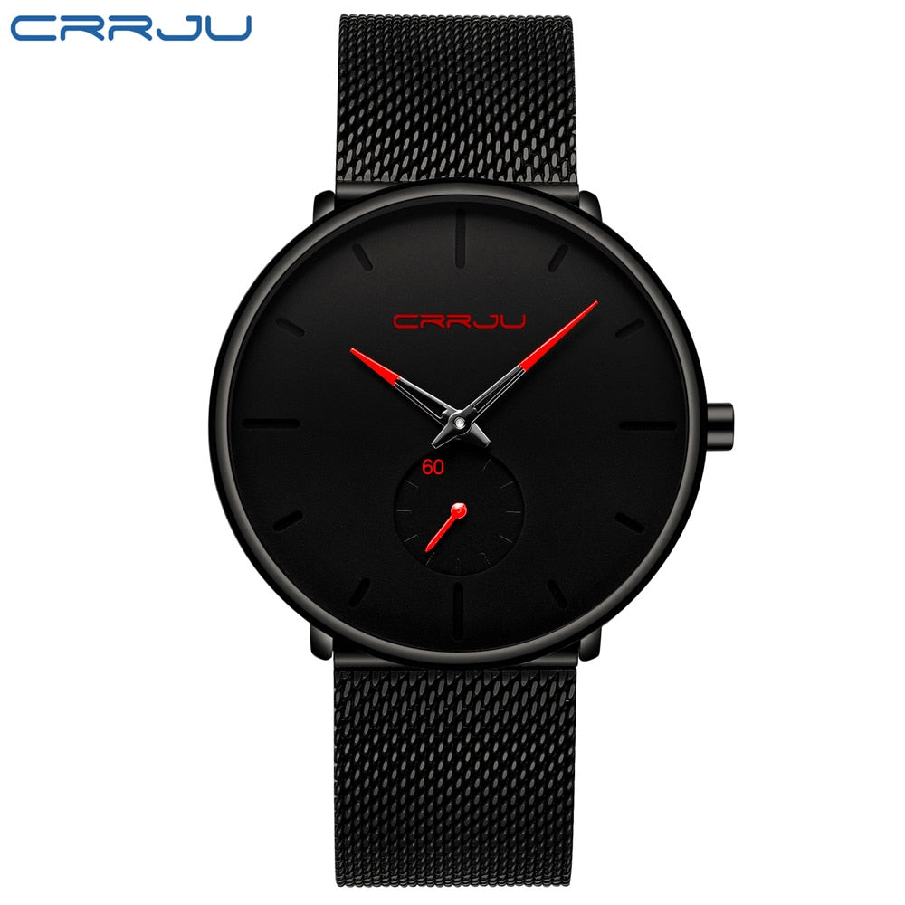 CRRJU Fashion Luxury Slim Mesh Steel Waterproof Mens Watch