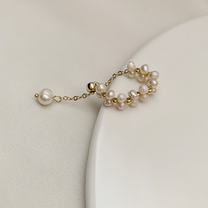 Fashion Big Geometric Pearl Paved Adjustable Ring