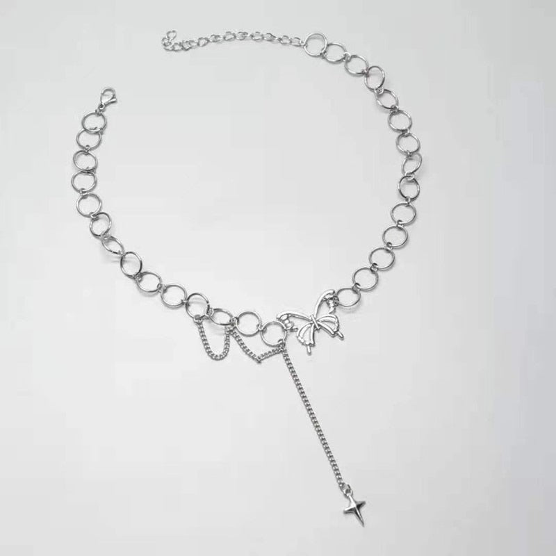 Women Silver Color Butterfly Short Gift Necklace