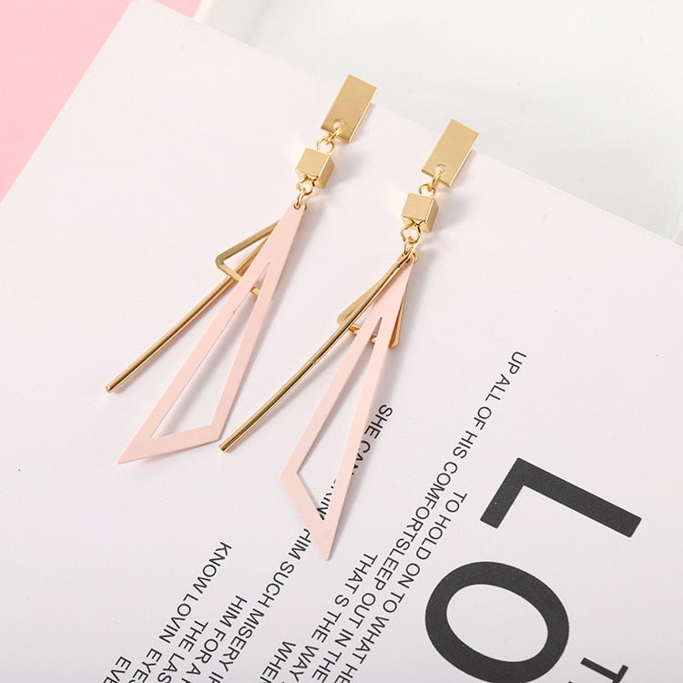 Korean Long Statement Geometric Triangle Tassel Dangle Drop Earrings