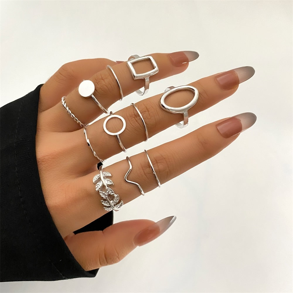 FNIO Bohemian Gold Color Chain Rings Set