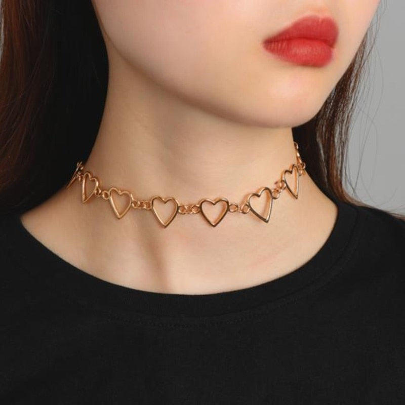 Hollow Korean Sweet Love Heart Choker Necklace