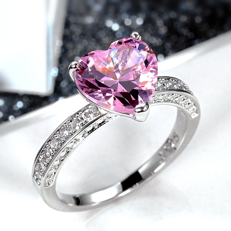 Huitan Luxury Solitaire Pink Cubic Zirconia Proposal Ring