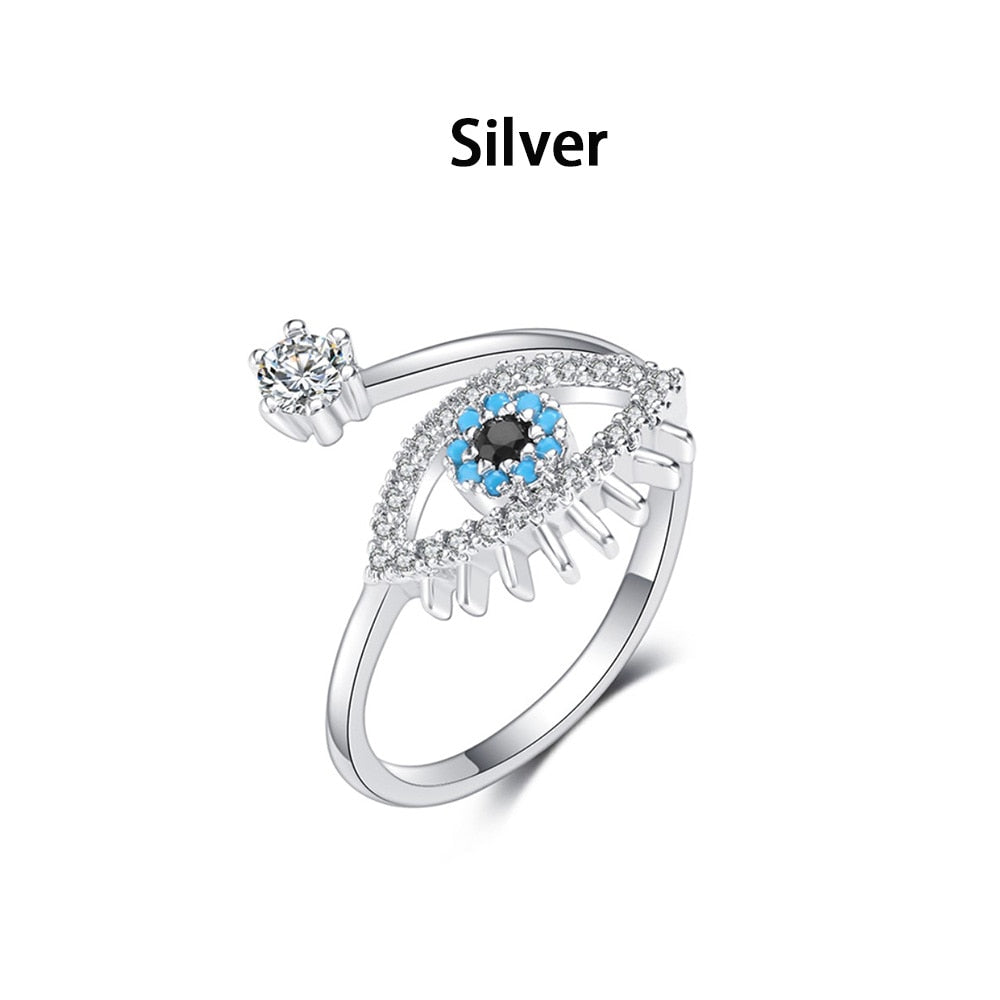 Fashion Cubic Zircon Classical Adjustable Evil Eye Open Ring
