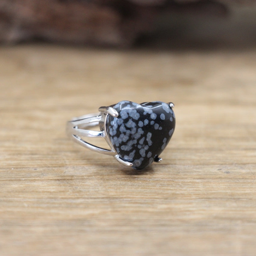 Heart Gems Stone Quartz Adjustable Ring