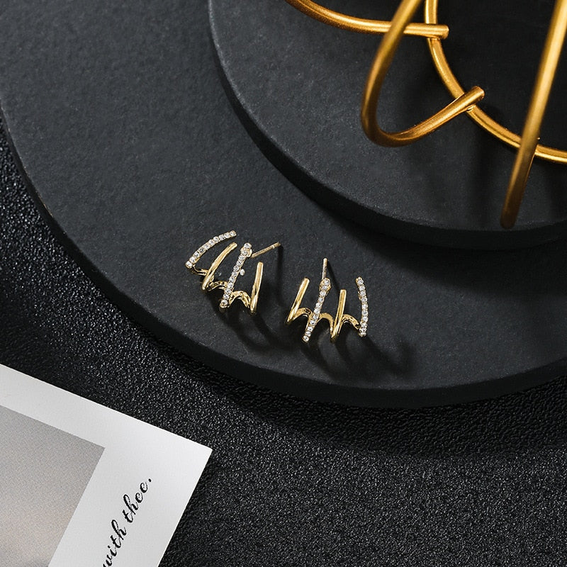 shiny crystal small Geometric metal Earrings