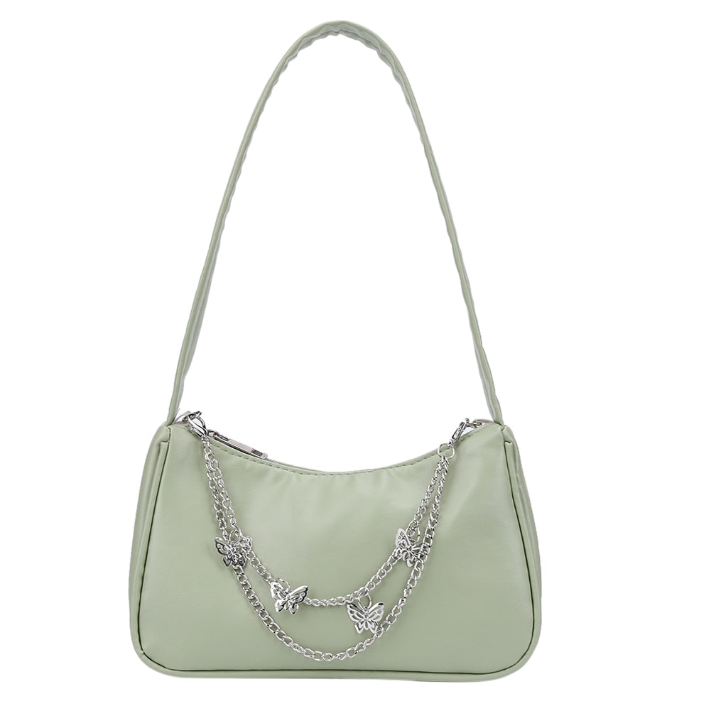 Fashion Women Pure Color Butterfly Chain Shoulder Bag