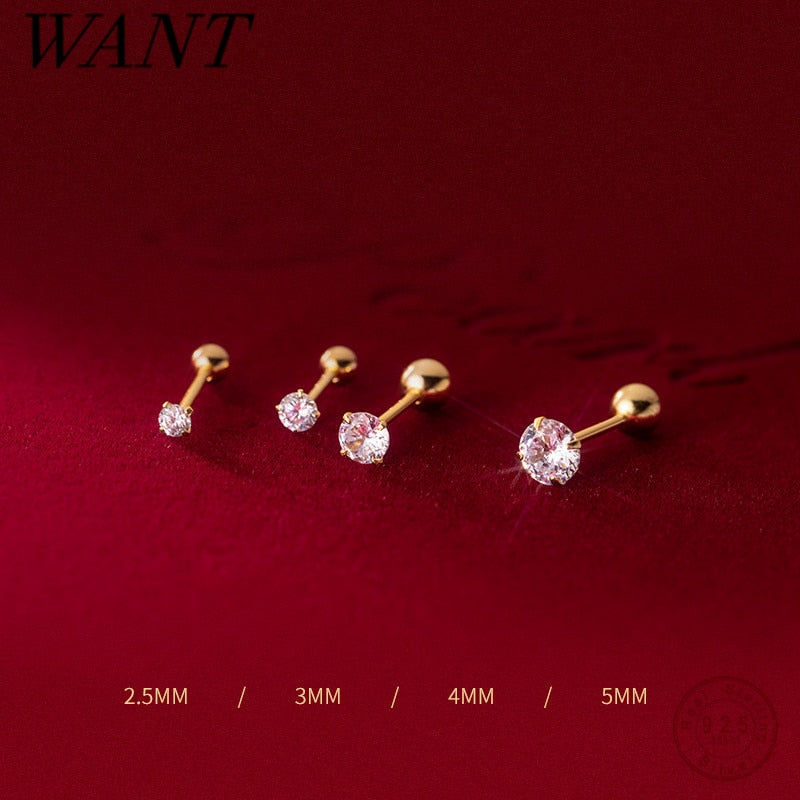 WANTME Luxury Round Zircon Simple Bead Stud Earrings