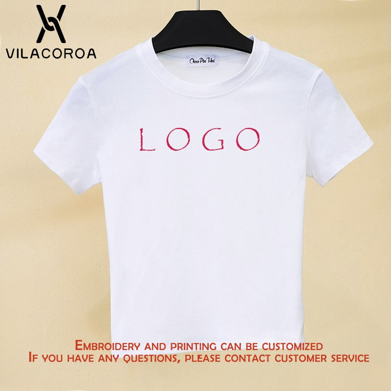 Crop Top Female Solid Cotton O-Neck Short Sleeve T-Shirt