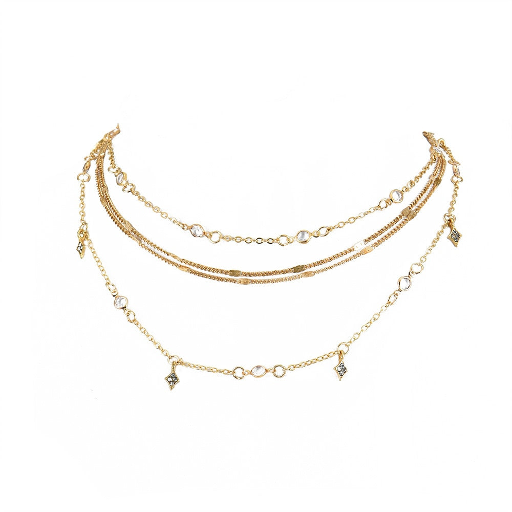 New Fashion Gold Crystal Stars Pendant Necklace