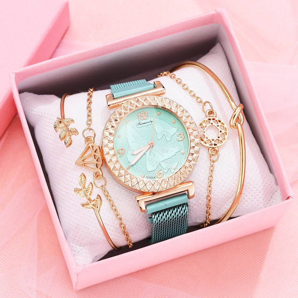5PCS Women Set Luxury Rose Gold Dress Quartz Watch Bracelet