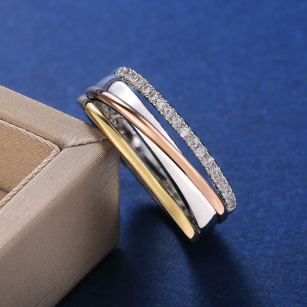 Huitan Fancy Cross Micro Paved CZ Stone Three Tone Cross Shine Ring