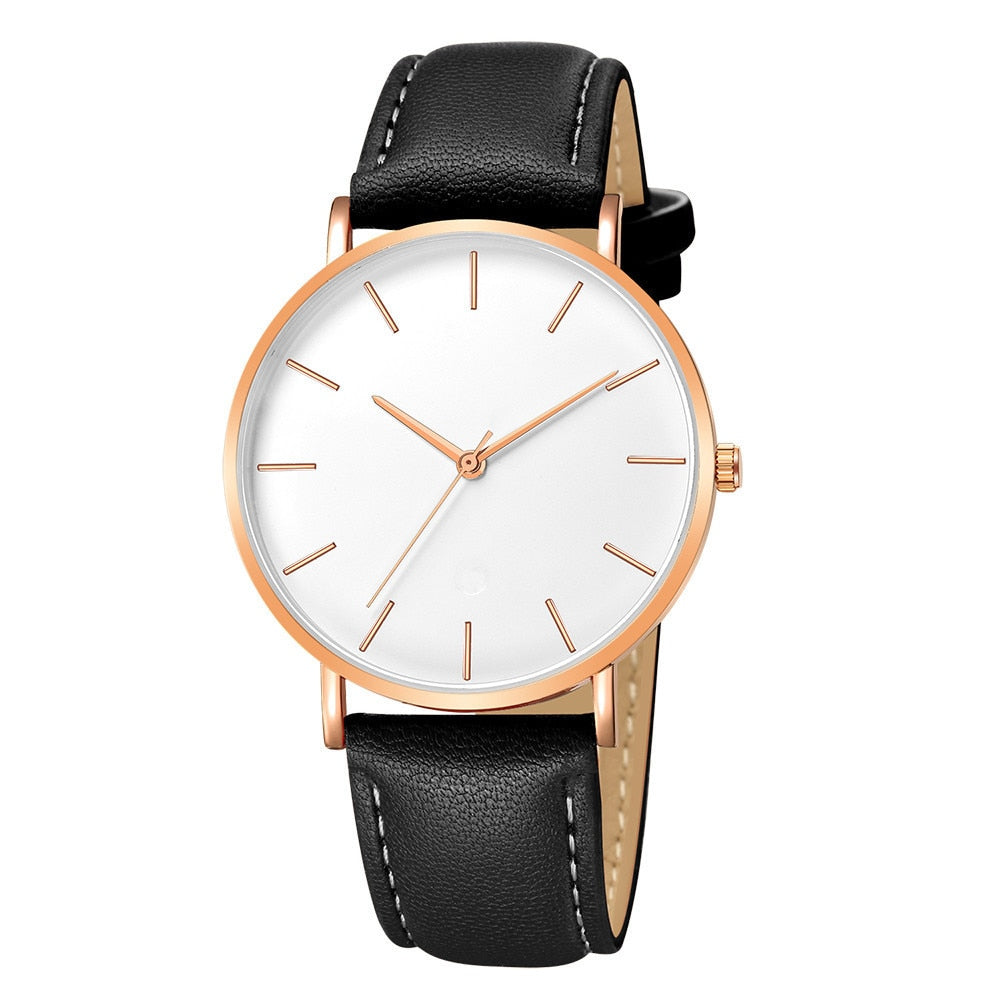 New Fashion Simple Leather Gold Silver Dial Men Quartz Watch